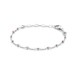 armband bolletjes roze emaille 13 + 3 cm zilver gerhodineerd