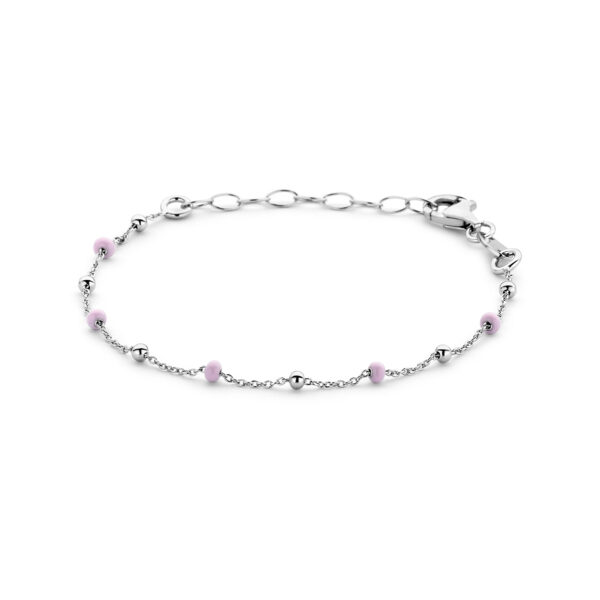 armband bolletjes roze emaille 13 + 3 cm zilver gerhodineerd