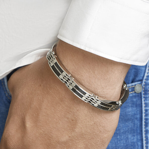 armband carbon 10 mm 21,5 cm edelstaal - Afbeelding 2