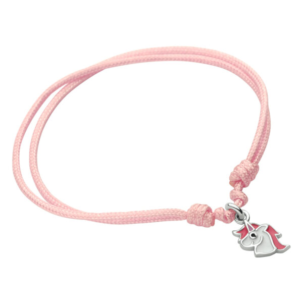 armband emaille eenhoorn zilver gerhodineerd met rubber/nylon/leer