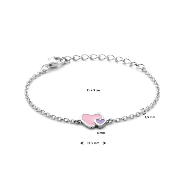 armband emaille hartjes 11 + 3 cm zilver gerhodineerd - Afbeelding 3