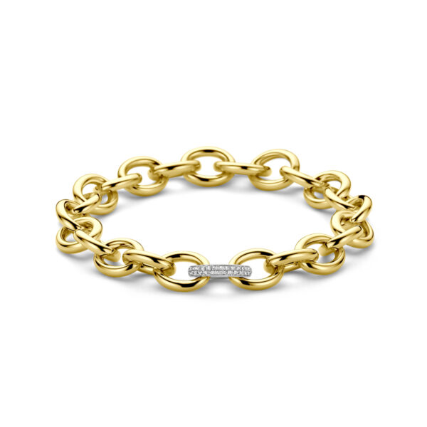 armband fantasie schakel diamant 0.17ct h si 10 mm 19,5 cm 14K bicolor goud geel/wit