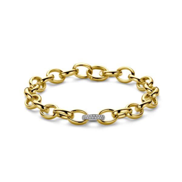 armband fantasie schakel diamant 0.18ct h si 9 mm 19,5 cm 14K bicolor goud geel/wit