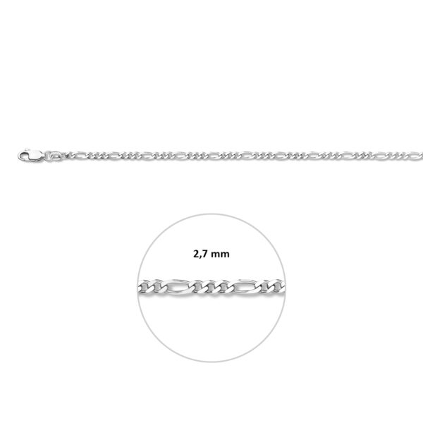 armband figaro 2,7 mm 18 cm zilver gerhodineerd - Afbeelding 3