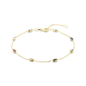 armband gekleurd zirkonia 16,5 - 17,5 - 18,5 cm 14K geelgoud