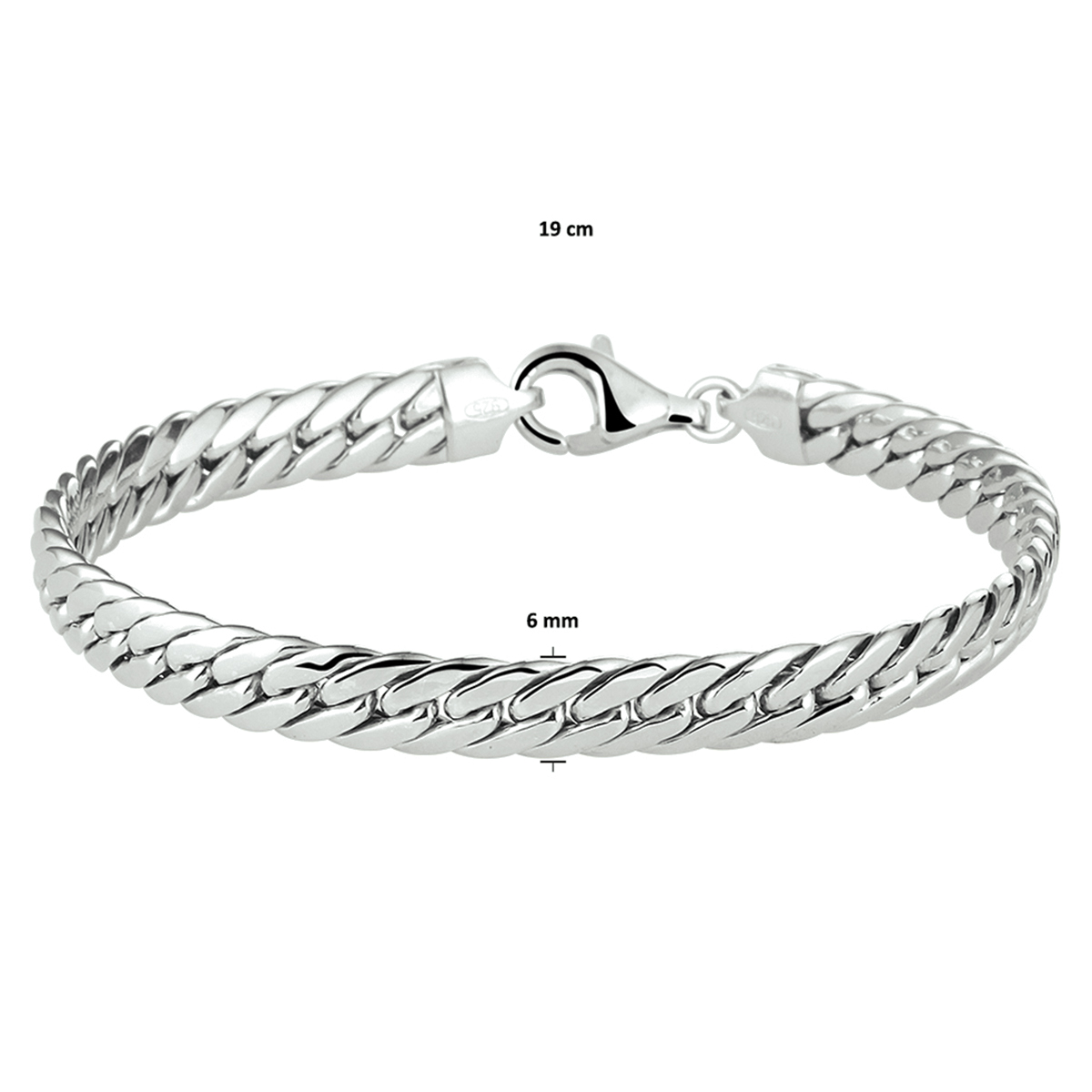 armband gourmet 6,0 mm 19 cm zilver gerhodineerd - Afbeelding 3