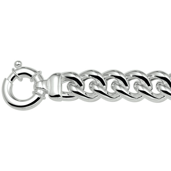 armband gourmette 14 mm 21 cm met groot springslot zilver wit - Afbeelding 3