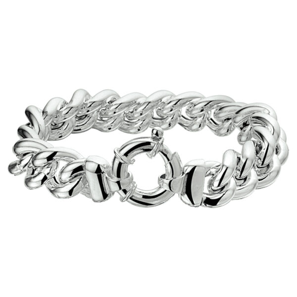 armband gourmette 14 mm 21 cm met groot springslot zilver wit - Afbeelding 2