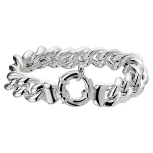 armband gourmette 14 mm 21 cm met groot springslot zilver wit