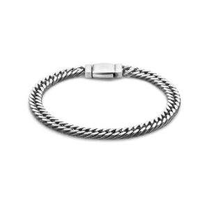 armband gourmette 4-zijdes geslepen 6,7 mm zilver geoxideerd