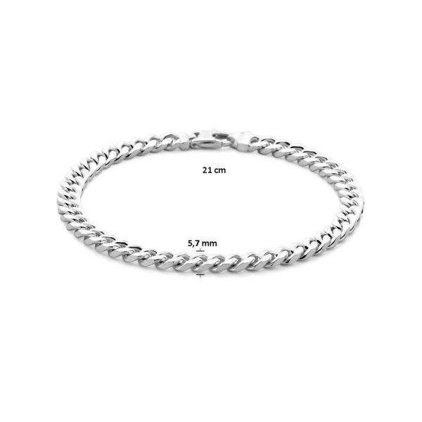 armband gourmette 5,7 mm 21 cm 6-zijdes geslepen zilver wit - Afbeelding 3