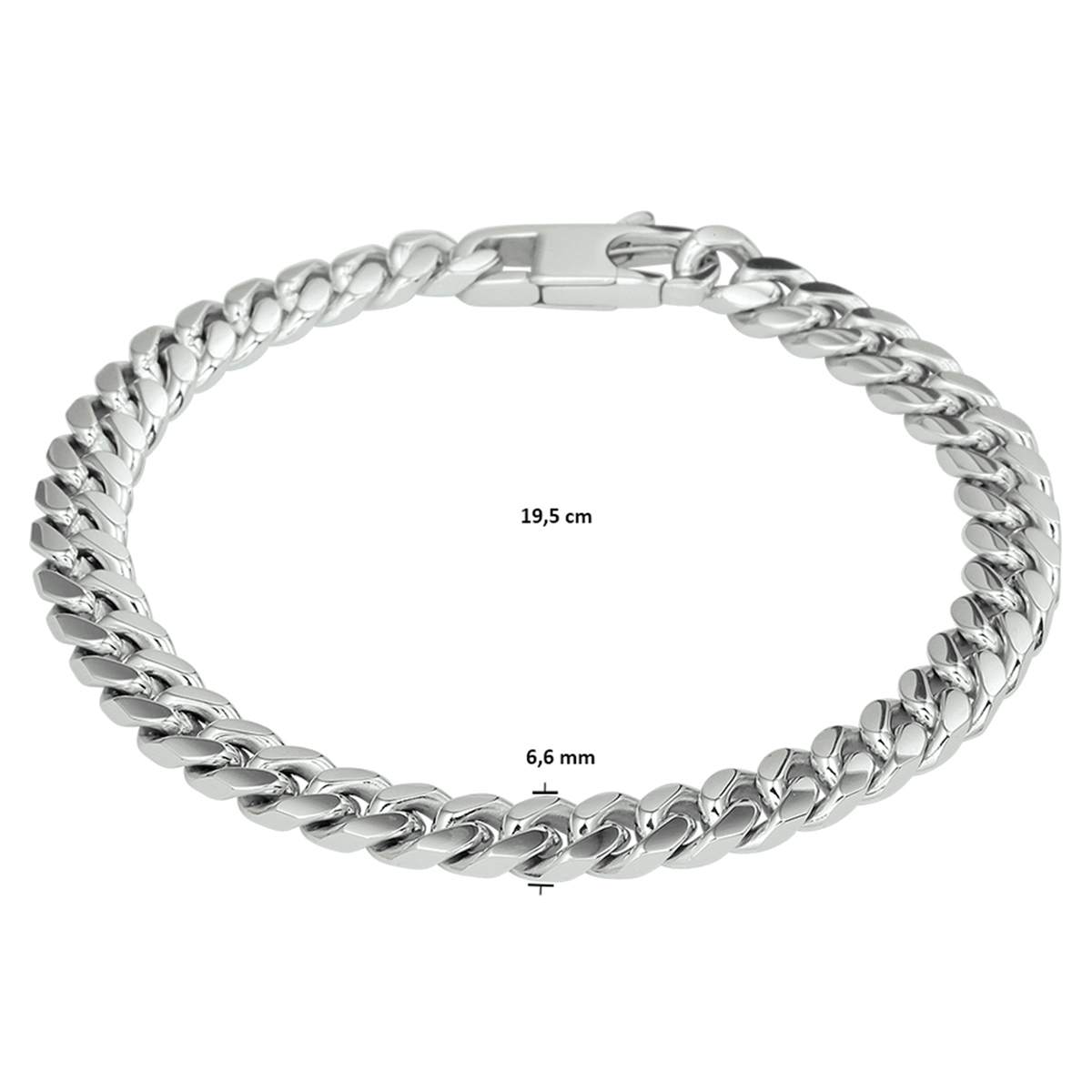 armband gourmette 6-zijdes geslepen 6,6 mm 19,5 cm zilver gerhodineerd - Afbeelding 3