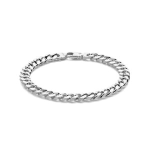armband gourmette 7,0 mm 21 cm 4-zijdes geslepen zilver wit