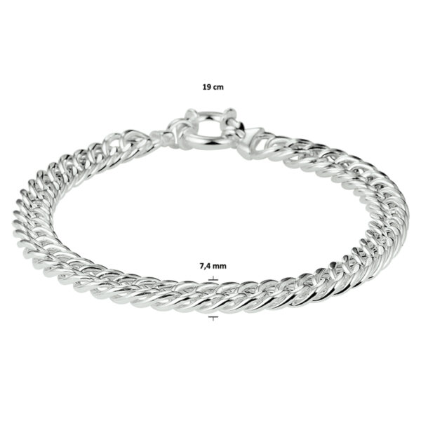 armband gourmette 7,4 mm 19 cm met groot springslot zilver wit - Afbeelding 2