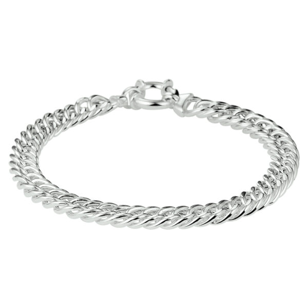 armband gourmette 7,4 mm 19 cm met groot springslot zilver wit
