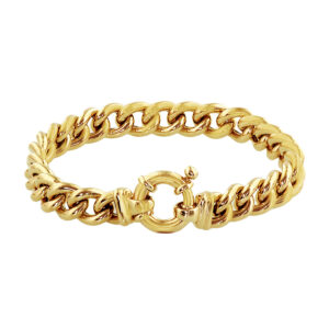 armband gourmette 9 mm 19 cm met groot springslot 14K geelgoud