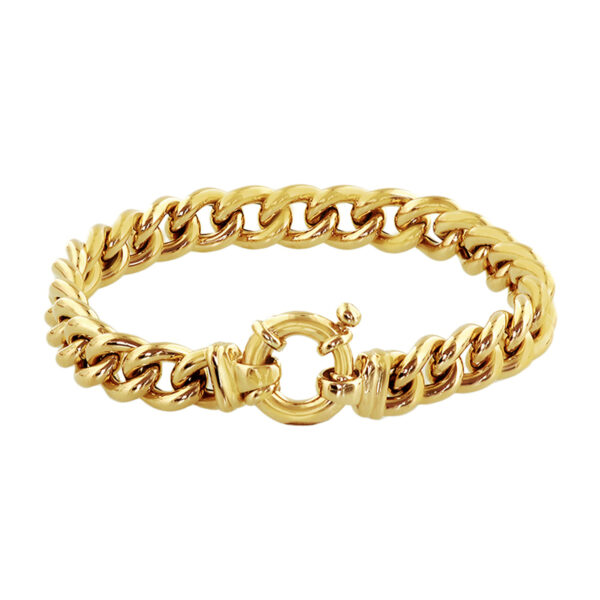armband gourmette 9 mm 19 cm met groot springslot 14K geelgoud