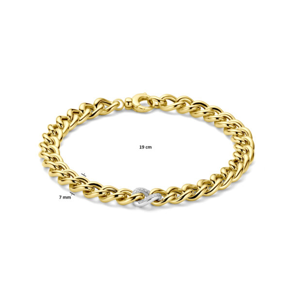armband gourmette diamant 0.10ct h si 7 mm 19 cm 14K bicolor goud geel/wit - Afbeelding 3