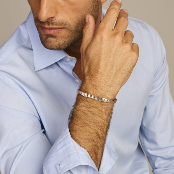 armband gourmette met tussenstuk 5,8 mm 21 cm 6-zijdes geslepen zilver wit - Afbeelding 2