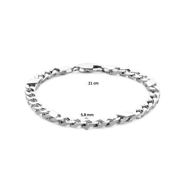 armband gourmette met tussenstuk 5,8 mm 21 cm 6-zijdes geslepen zilver wit - Afbeelding 3