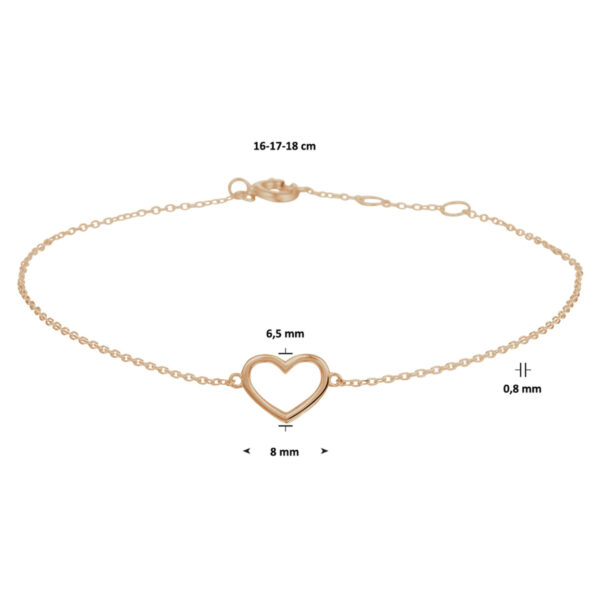 armband hart 0,8 mm 16 - 17 - 18 cm 14K roségoud - Afbeelding 3