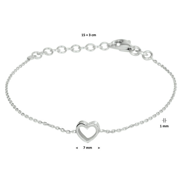 armband hart 15 + 3 cm zilver gerhodineerd - Afbeelding 3