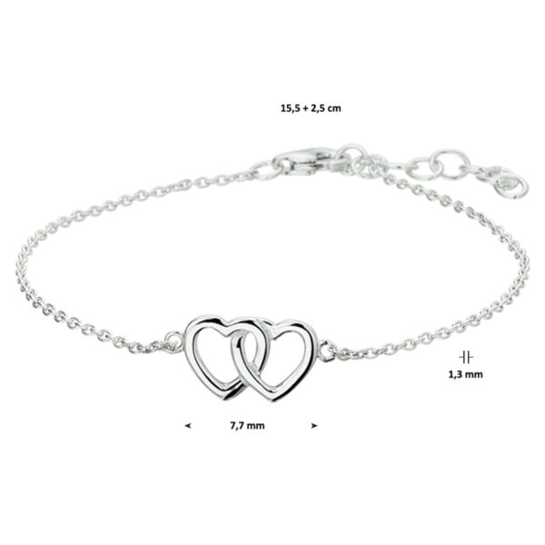 armband hart 15,5 + 2,5 cm zilver gerhodineerd - Afbeelding 3