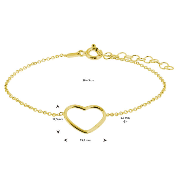 armband hart 16 + 3 cm 3 micron zilver verguld (geel) - Afbeelding 3