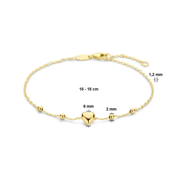 armband hart en bolletjes 16 – 18 cm 14K geelgoud - Afbeelding 3