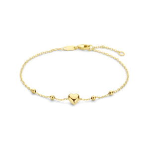 armband hart en bolletjes 16 – 18 cm 14K geelgoud