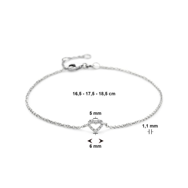 armband hart en diamant 16,5 - 17,5 - 18,5 cm 0.04ct h si 14K witgoud - Afbeelding 3