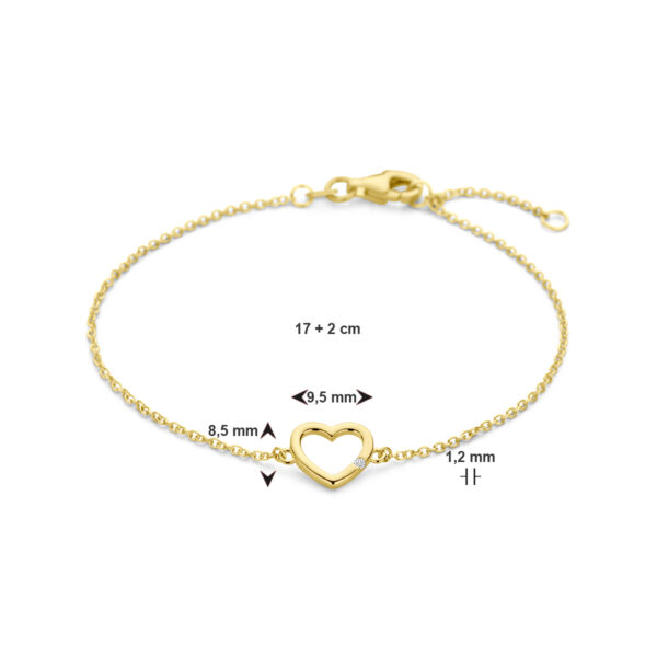 armband hart en diamant 17 + 2 cm 0.01ct h si 14K geelgoud - Afbeelding 3
