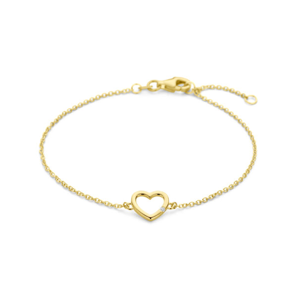 armband hart en diamant 17 + 2 cm 0.01ct h si 14K geelgoud