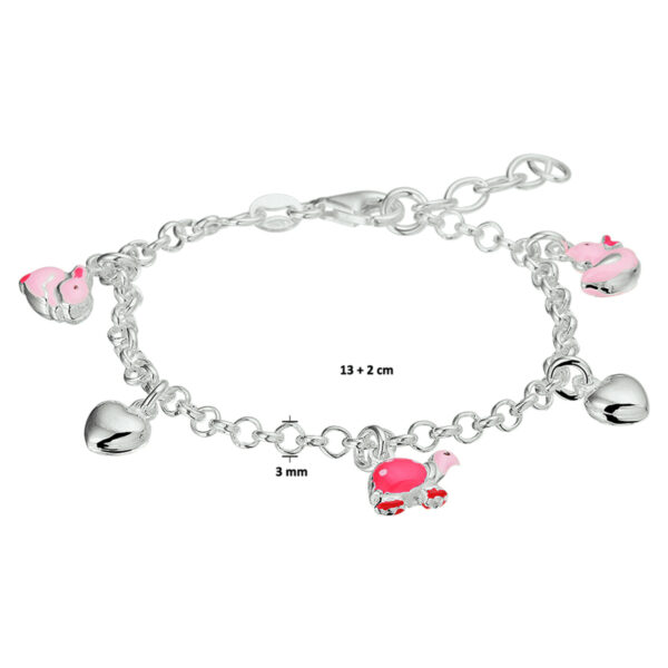 armband hart en dieren 13 + 2 cm zilver gerhodineerd - Afbeelding 3