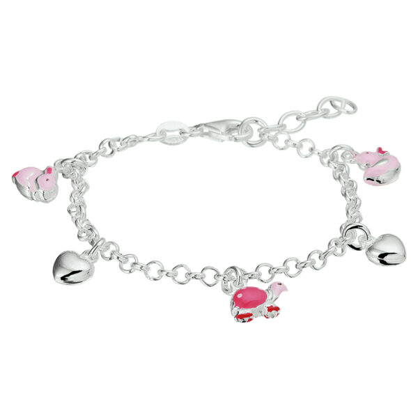 armband hart en dieren 13 + 2 cm zilver wit