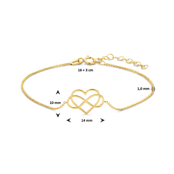 armband hart en infinity 16 + 3 cm 14K geelgoud - Afbeelding 4