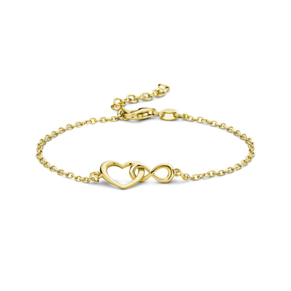 armband hart en infinity 16 + 3 cm 3 micron zilver verguld (geel)