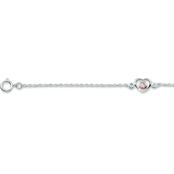 armband hart en roze zirkonia 13 - 15 cm zilver wit - Afbeelding 2