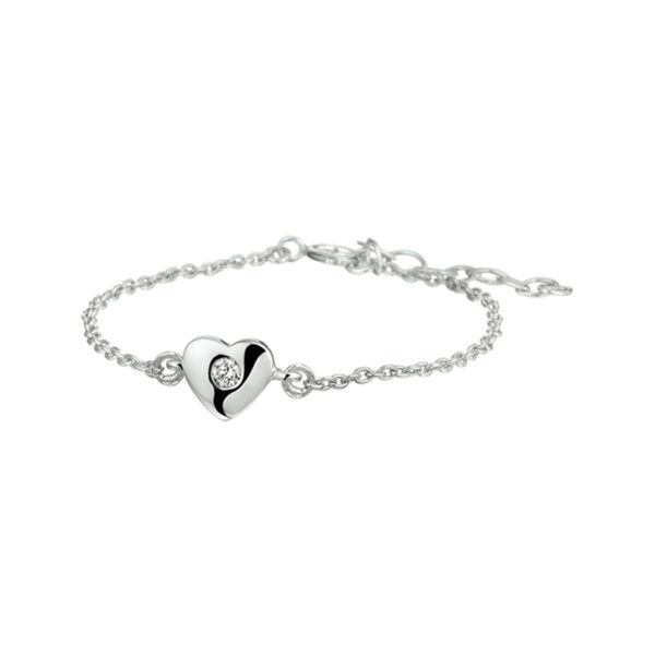 armband hart en zirkonia 1,5 mm 13 + 3 cm zilver gerhodineerd