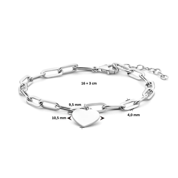 armband hart paperclip platte buis 16 + 3 cm zilver gerhodineerd - Afbeelding 3