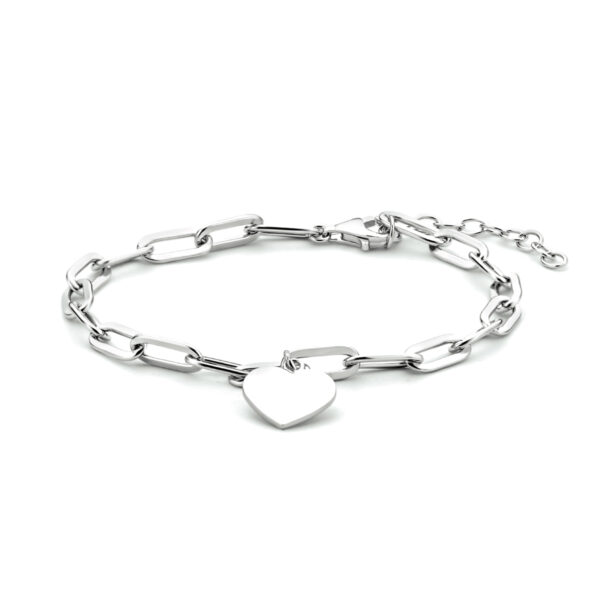 armband hart paperclip platte buis 16 + 3 cm zilver gerhodineerd