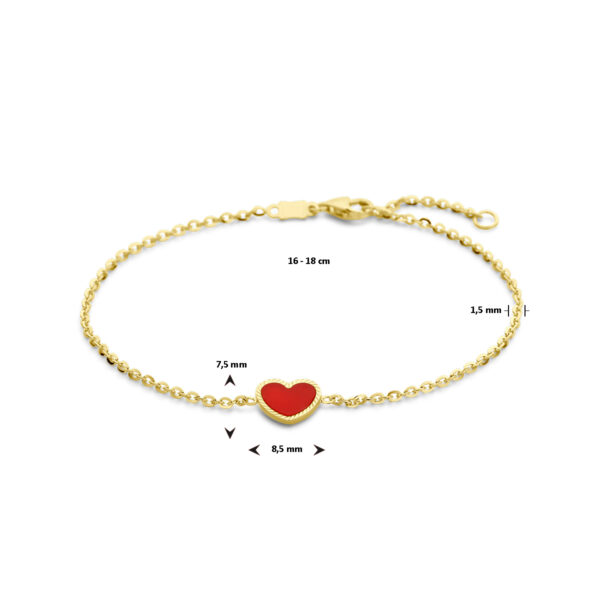 armband hart rode epoxy 16 - 18 cm 14K geelgoud - Afbeelding 3