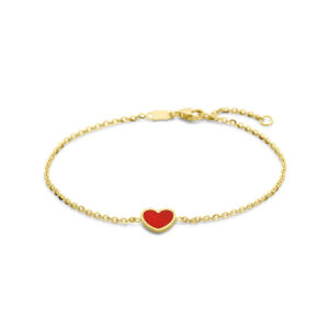 armband hart rode epoxy 16 - 18 cm 14K geelgoud