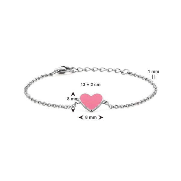 armband hart roze emaille 13 + 2 cm zilver gerhodineerd - Afbeelding 3