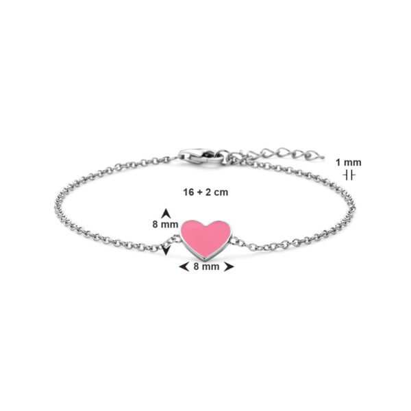 armband hart roze emaille 16 + 2 cm zilver gerhodineerd - Afbeelding 3