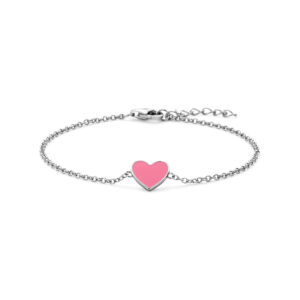 armband hart roze emaille 16 + 2 cm zilver gerhodineerd