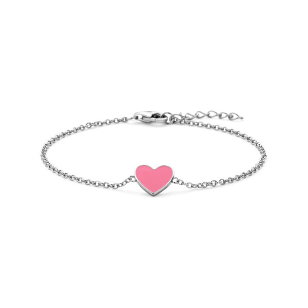 armband hart roze emaille 16 + 2 cm zilver gerhodineerd