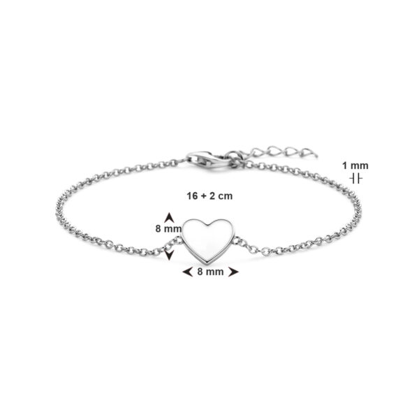 armband hart wit emaille 16 + 2 cm zilver gerhodineerd - Afbeelding 3