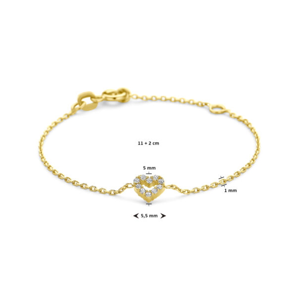 armband hart zirkonia 11 + 2 cm 14K geelgoud - Afbeelding 3