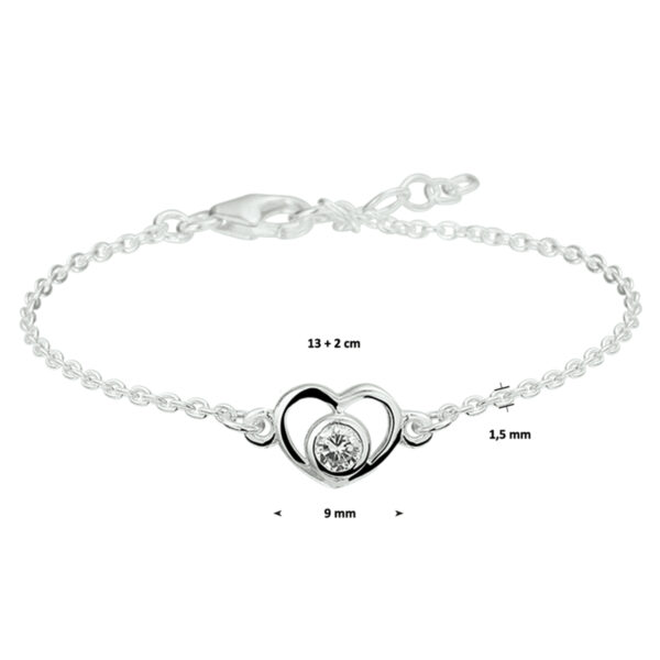 armband hart zirkonia 13 - 15 cm zilver wit - Afbeelding 3